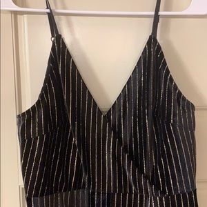 Black velvet with gold pinstripe jumpsuit